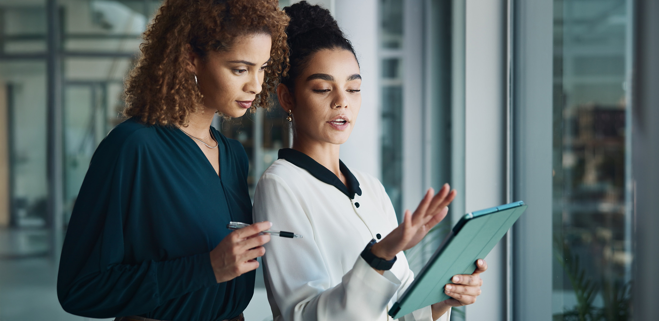 Staff, tablet and manager for finance in office, budget plan and online for economy research. Business people, collaboration and website for accounting feedback, discussion and support for proposal